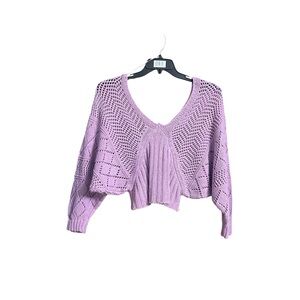 Milk & Honey Balletcore Lavender Open-Knit round Neck Cropped Sweater